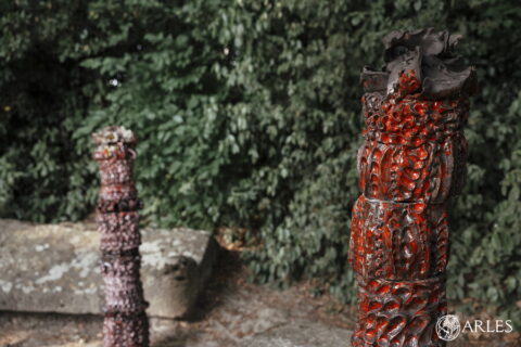 Sculptures de Jean-Pierre Formica exposées aux Alyscamps le temps de l'exposition Panta Rhei jusqu'au 30 septembre. Photo : Rosalie Parent / Ville d'Arles.